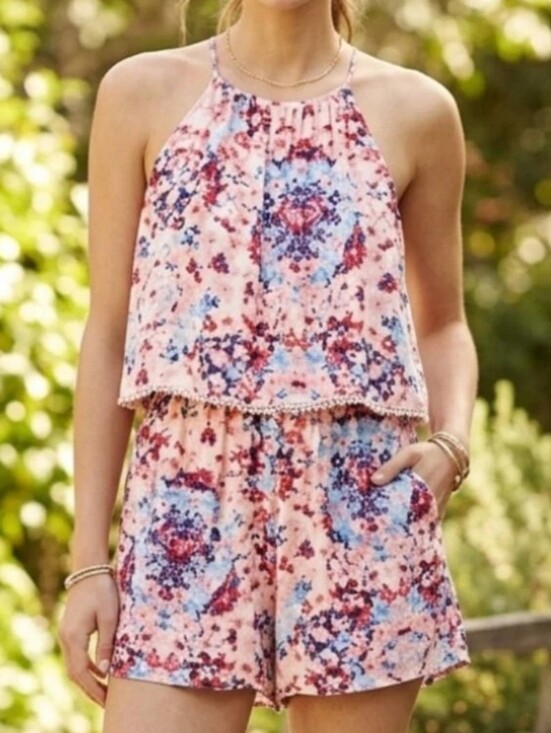 Parker Pants - Parker Catamaran Romper Silk Floral Sleeveless Shorts Small Pink Flowy